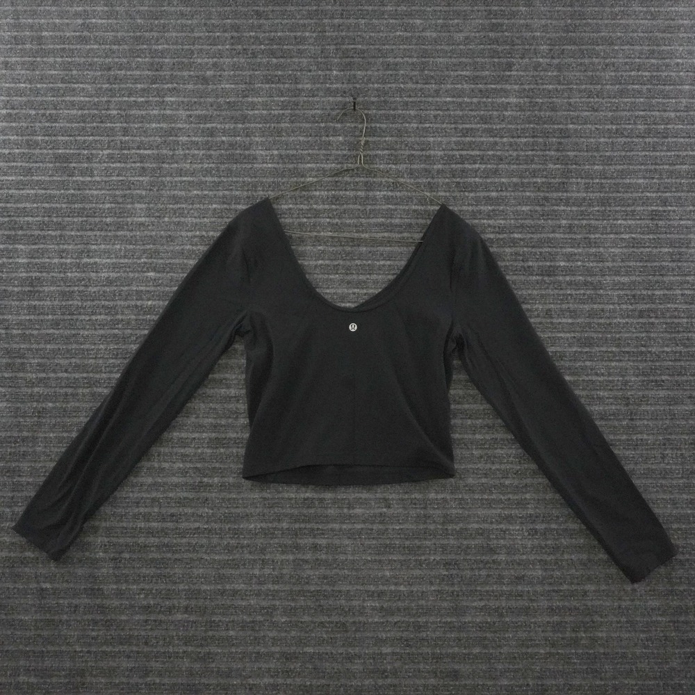 Lululemon V-Neck Long Sleeve Crop Top Womens 6 Black Athletic Yoga